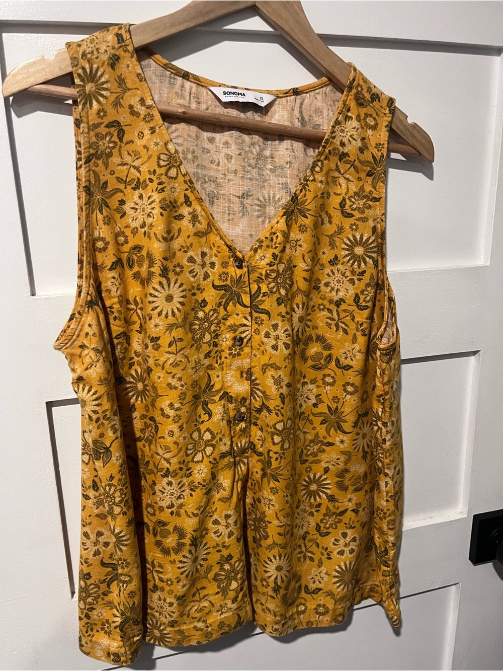 SONOMA Mustard Floral Button-Front V-Neck Tank